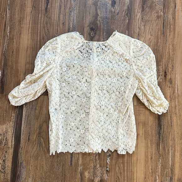 The Kooples Cream Open Lace Shortsleeved Button Down Top - Picture 8 of 8